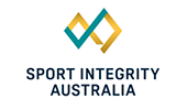Sport Integrity Australia logo with teal and gold shapes, 'SPORT INTEGRITY AUSTRALIA' in dark blue